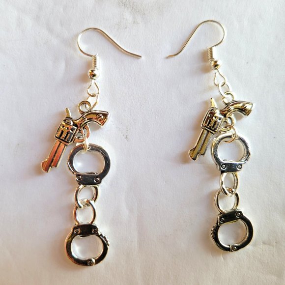 Punk Earrings - Gun & Handcuff Charms NWOT - Picture 4 of 6